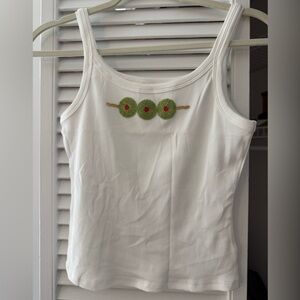 Stylish White‎ Camisole with Green Accents